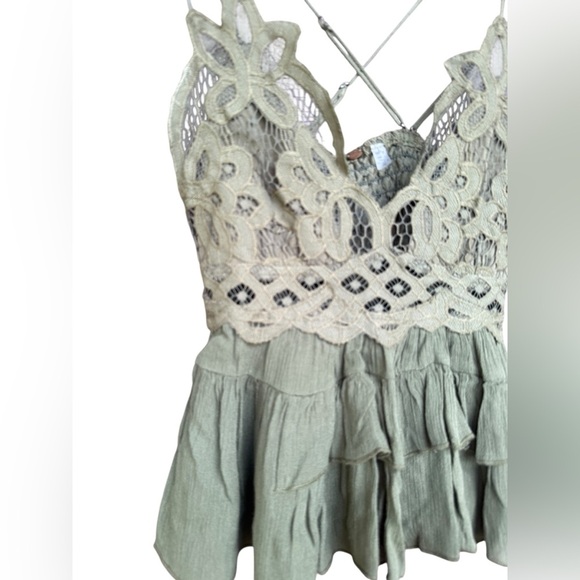 Free People Womens medium olive green Adella lace cross strap Cami XS Fairy Boho - Picture 4 of 7